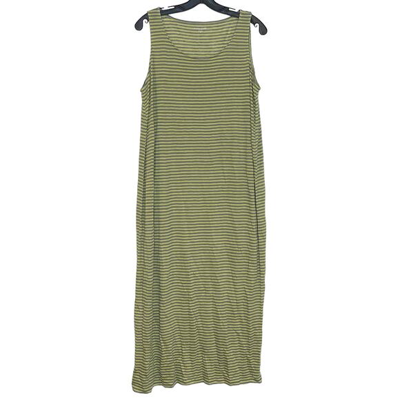 Eileen Fisher Dress Linen Minimalist Beachy Casual Boho Yellow Maxi Stripe MP - Picture 1 of 6
